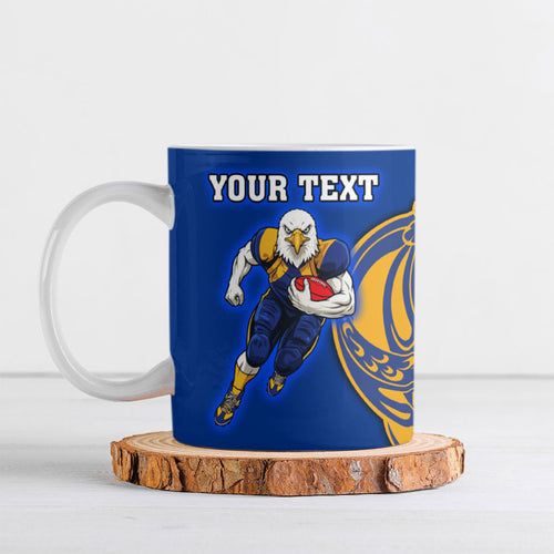 Personalized West Coast Eagles Ceramic Mug Polynesian Tribal Eagle Mascot With Hibiscus Floral Art