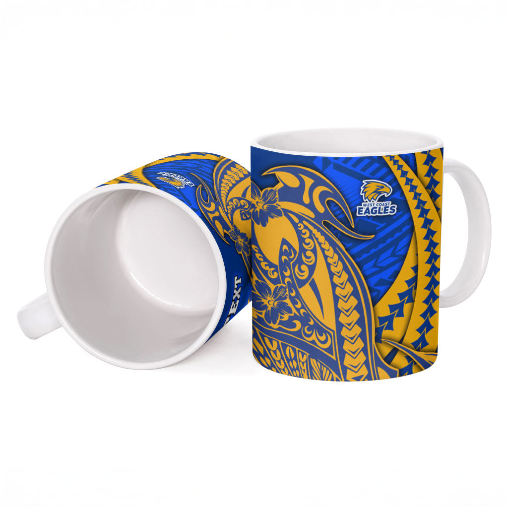Personalized West Coast Eagles Ceramic Mug Polynesian Tribal Eagle Mascot With Hibiscus Floral Art