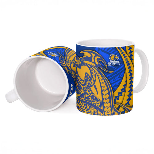 Personalized West Coast Eagles Ceramic Mug Polynesian Tribal Eagle Mascot With Hibiscus Floral Art