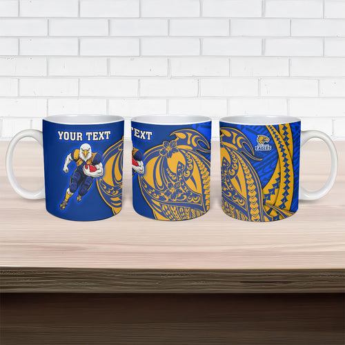 Personalized West Coast Eagles Ceramic Mug Polynesian Tribal Eagle Mascot With Hibiscus Floral Art