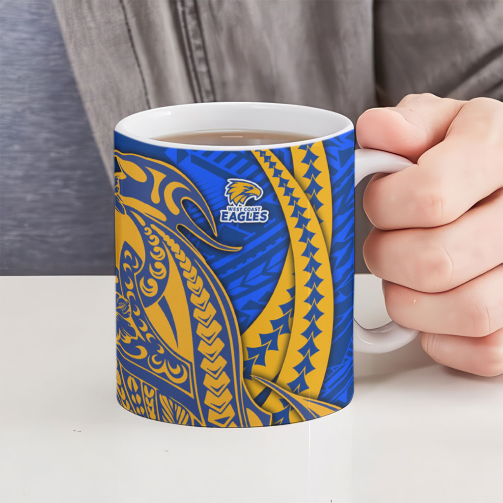 Personalized West Coast Eagles Ceramic Mug Polynesian Tribal Eagle Mascot With Hibiscus Floral Art