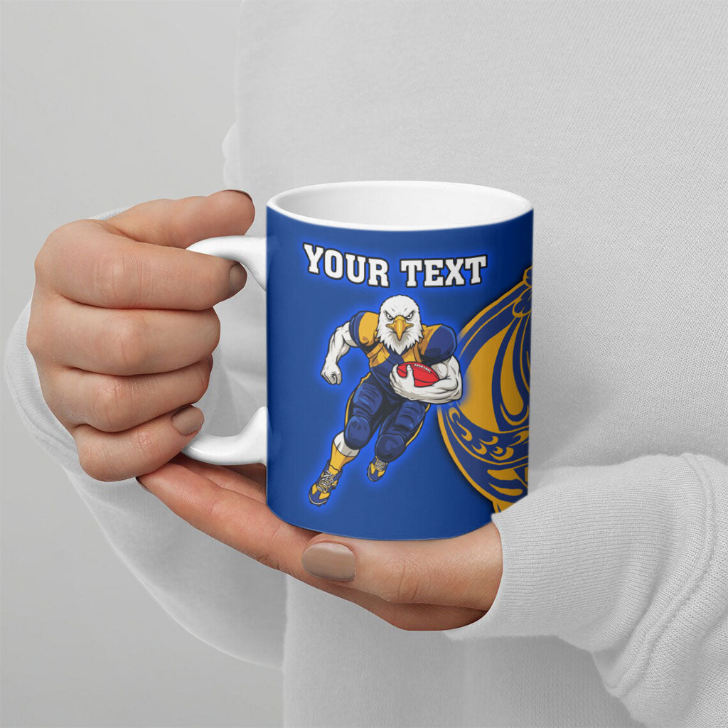 Personalized West Coast Eagles Ceramic Mug Polynesian Tribal Eagle Mascot With Hibiscus Floral Art