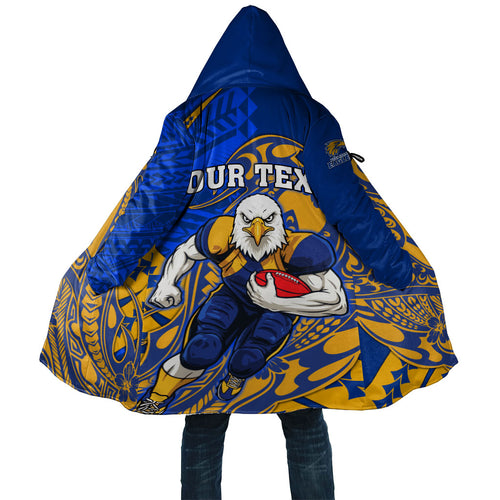 Personalized West Coast Eagles Cloak Polynesian Tribal Eagle Mascot With Hibiscus Floral Art