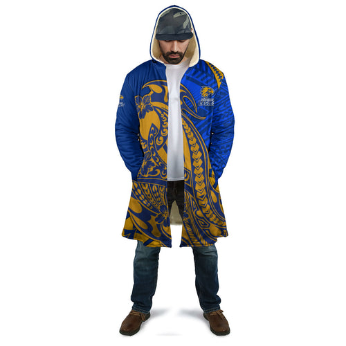 Personalized West Coast Eagles Cloak Polynesian Tribal Eagle Mascot With Hibiscus Floral Art