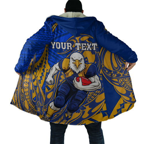 Personalized West Coast Eagles Cloak Polynesian Tribal Eagle Mascot With Hibiscus Floral Art