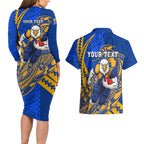 Personalized West Coast Eagles Couples Matching Long Sleeve Bodycon Dress and Hawaiian Shirt Polynesian Tribal Eagle Mascot With Hibiscus Floral Art