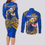 Personalized West Coast Eagles Couples Matching Long Sleeve Bodycon Dress and Long Sleeve Button Shirt Polynesian Tribal Eagle Mascot With Hibiscus Floral Art