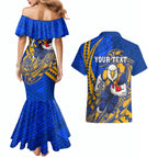 Personalized West Coast Eagles Couples Matching Mermaid Dress and Hawaiian Shirt Polynesian Tribal Eagle Mascot With Hibiscus Floral Art