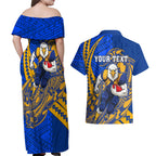 Personalized West Coast Eagles Couples Matching Off Shoulder Maxi Dress and Hawaiian Shirt Polynesian Tribal Eagle Mascot With Hibiscus Floral Art