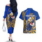 Personalized West Coast Eagles Couples Matching Off The Shoulder Long Sleeve Dress and Hawaiian Shirt Polynesian Tribal Eagle Mascot With Hibiscus Floral Art