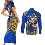 Personalized West Coast Eagles Couples Matching Short Sleeve Bodycon Dress and Long Sleeve Button Shirt Polynesian Tribal Eagle Mascot With Hibiscus Floral Art