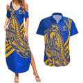 Personalized West Coast Eagles Couples Matching Summer Maxi Dress and Hawaiian Shirt Polynesian Tribal Eagle Mascot With Hibiscus Floral Art