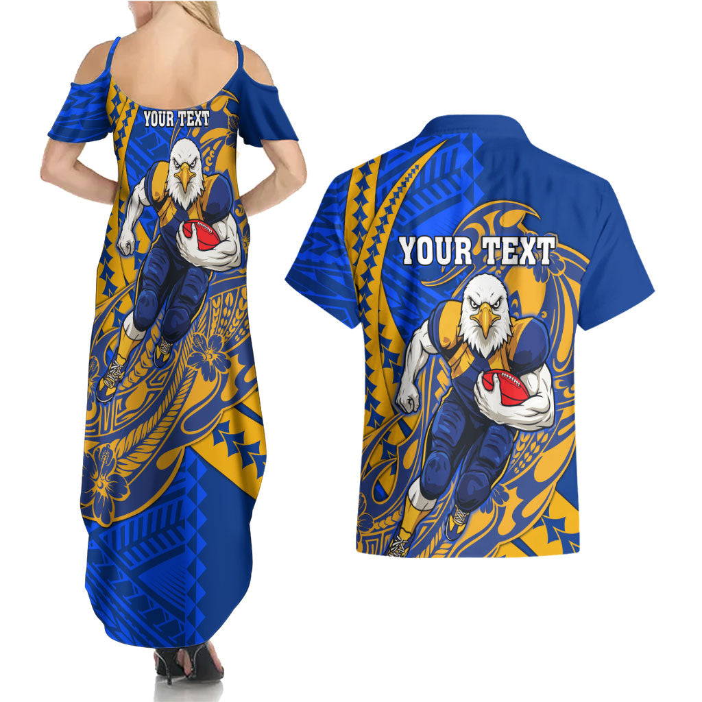 Personalized West Coast Eagles Couples Matching Summer Maxi Dress and Hawaiian Shirt Polynesian Tribal Eagle Mascot With Hibiscus Floral Art