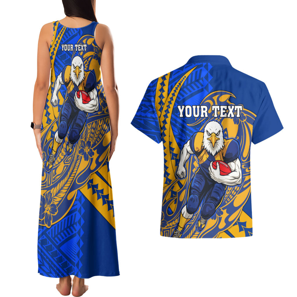 Personalized West Coast Eagles Couples Matching Tank Maxi Dress and Hawaiian Shirt Polynesian Tribal Eagle Mascot With Hibiscus Floral Art