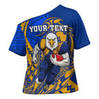 Personalized West Coast Eagles Cross Shoulder Shirt Polynesian Tribal Eagle Mascot With Hibiscus Floral Art