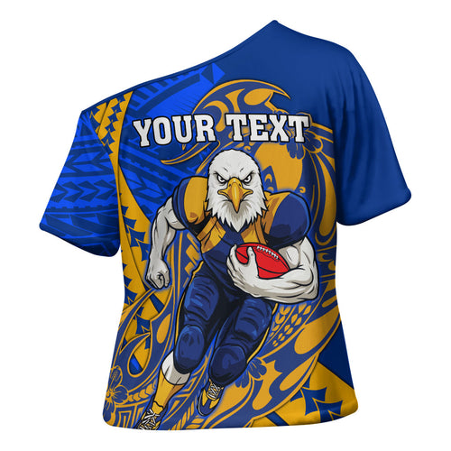 Personalized West Coast Eagles Cross Shoulder Shirt Polynesian Tribal Eagle Mascot With Hibiscus Floral Art