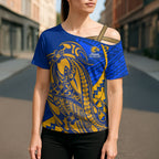 Personalized West Coast Eagles Cross Shoulder Shirt Polynesian Tribal Eagle Mascot With Hibiscus Floral Art