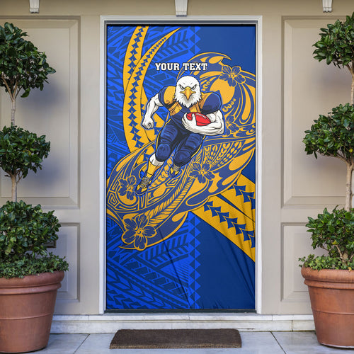 Personalized West Coast Eagles Door Cover Polynesian Tribal Eagle Mascot With Hibiscus Floral Art