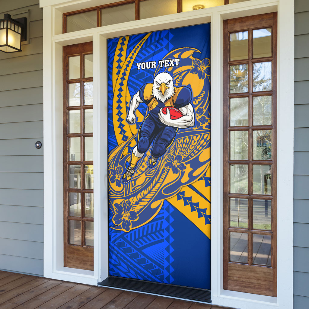 Personalized West Coast Eagles Door Cover Polynesian Tribal Eagle Mascot With Hibiscus Floral Art