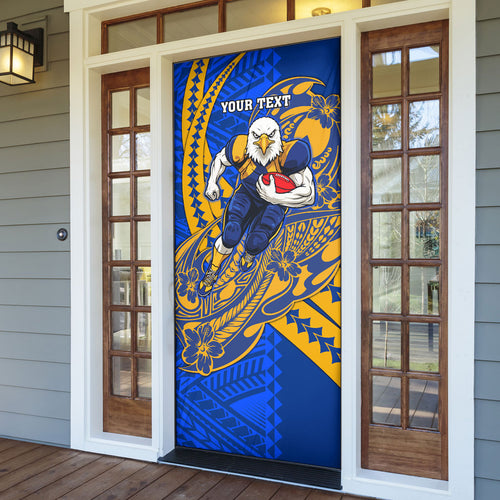 Personalized West Coast Eagles Door Cover Polynesian Tribal Eagle Mascot With Hibiscus Floral Art