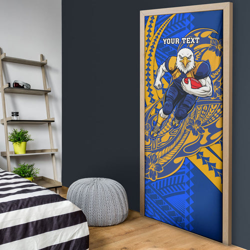 Personalized West Coast Eagles Door Cover Polynesian Tribal Eagle Mascot With Hibiscus Floral Art