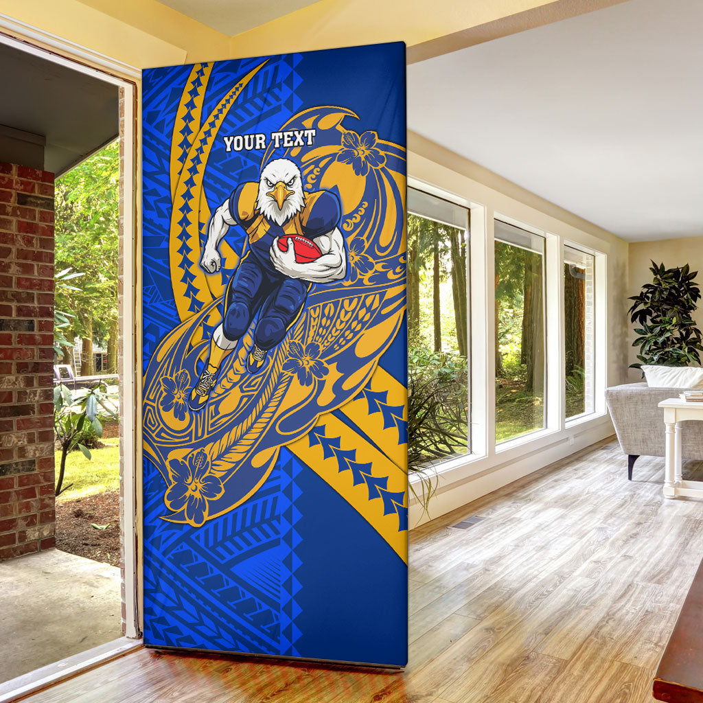 Personalized West Coast Eagles Door Cover Polynesian Tribal Eagle Mascot With Hibiscus Floral Art