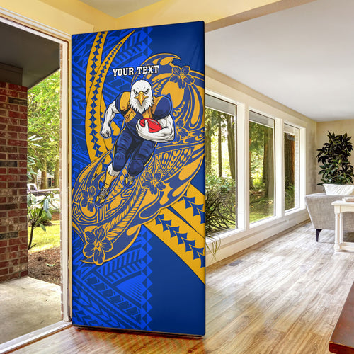 Personalized West Coast Eagles Door Cover Polynesian Tribal Eagle Mascot With Hibiscus Floral Art