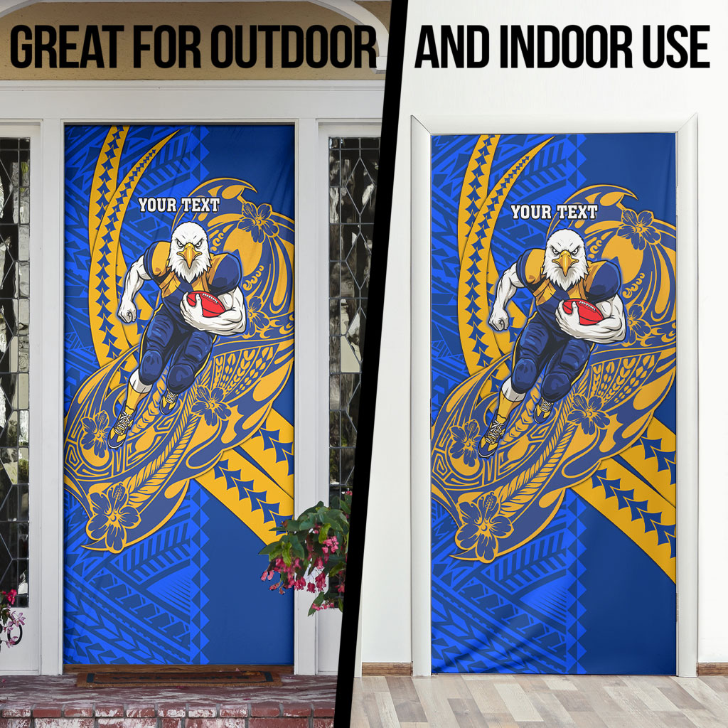 Personalized West Coast Eagles Door Cover Polynesian Tribal Eagle Mascot With Hibiscus Floral Art