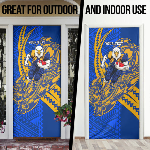 Personalized West Coast Eagles Door Cover Polynesian Tribal Eagle Mascot With Hibiscus Floral Art