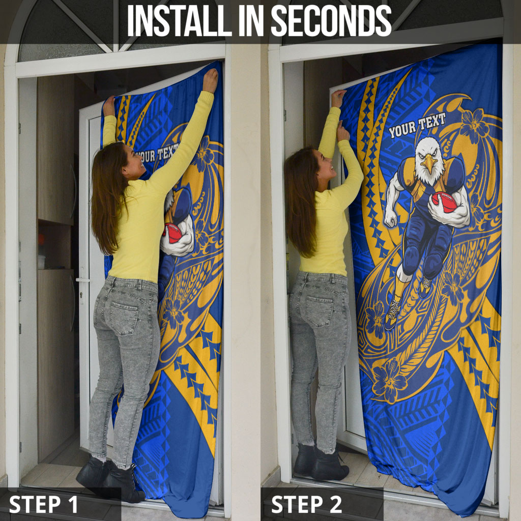 Personalized West Coast Eagles Door Cover Polynesian Tribal Eagle Mascot With Hibiscus Floral Art
