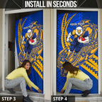 Personalized West Coast Eagles Door Cover Polynesian Tribal Eagle Mascot With Hibiscus Floral Art
