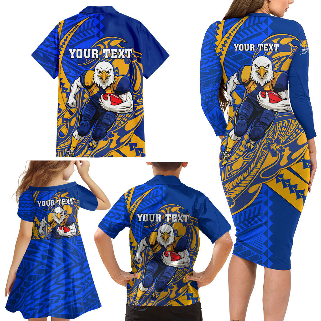 Personalized West Coast Eagles Family Matching Long Sleeve Bodycon Dress and Hawaiian Shirt Polynesian Tribal Eagle Mascot With Hibiscus Floral Art