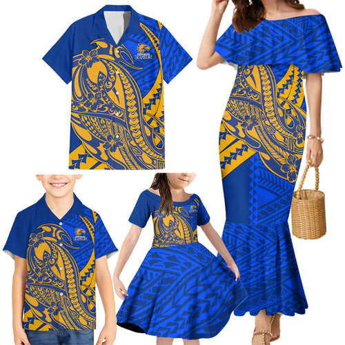 Personalized West Coast Eagles Family Matching Mermaid Dress and Hawaiian Shirt Polynesian Tribal Eagle Mascot With Hibiscus Floral Art