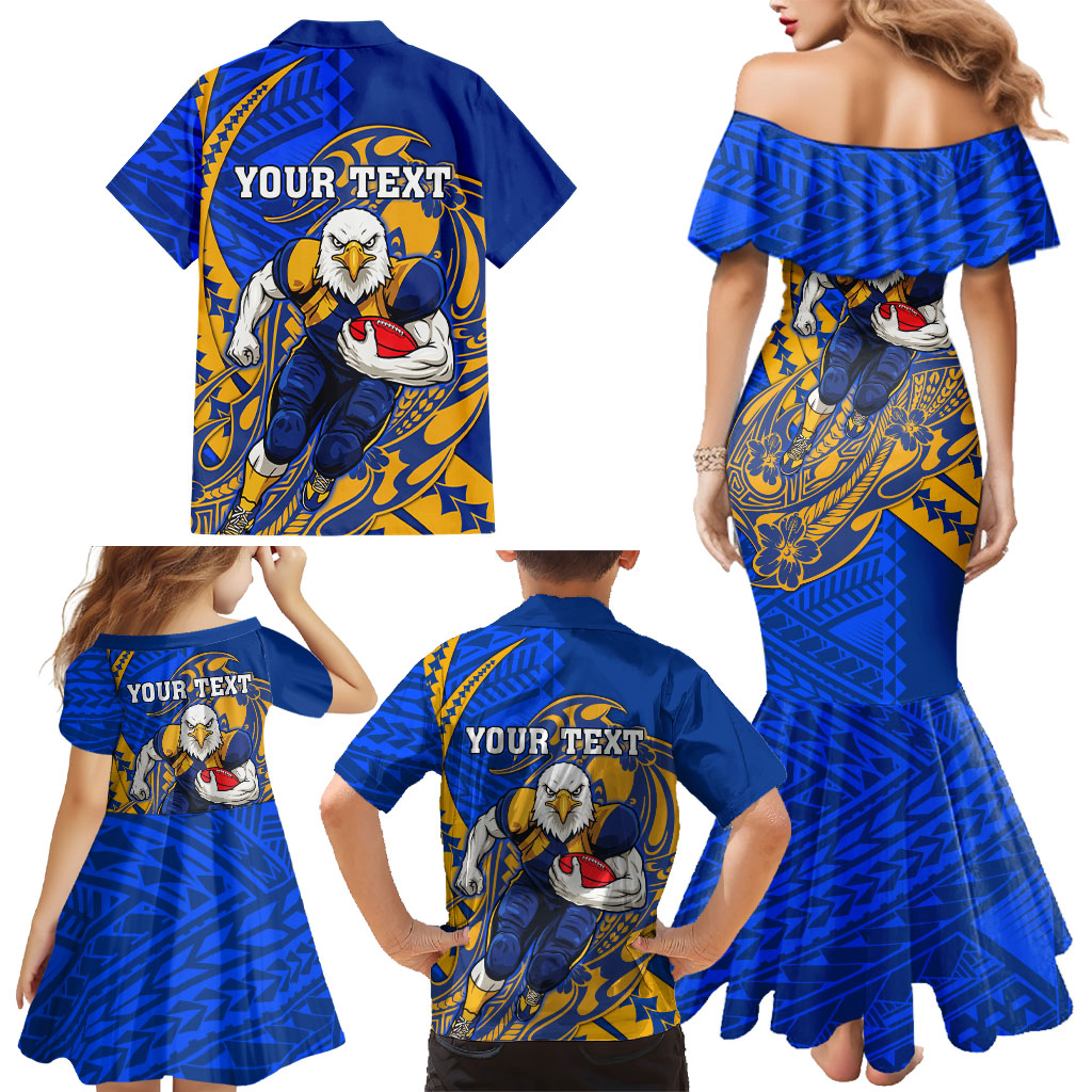 Personalized West Coast Eagles Family Matching Mermaid Dress and Hawaiian Shirt Polynesian Tribal Eagle Mascot With Hibiscus Floral Art