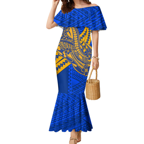 Personalized West Coast Eagles Family Matching Mermaid Dress and Hawaiian Shirt Polynesian Tribal Eagle Mascot With Hibiscus Floral Art