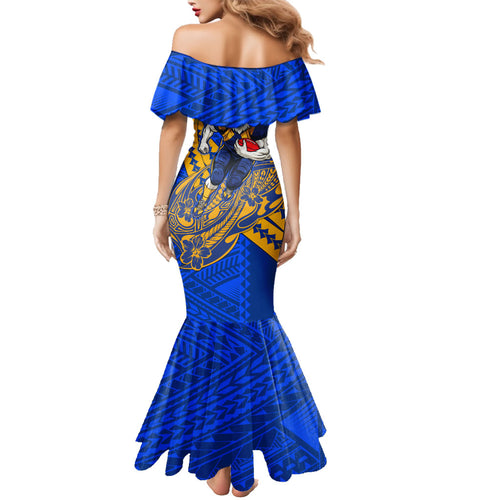 Personalized West Coast Eagles Family Matching Mermaid Dress and Hawaiian Shirt Polynesian Tribal Eagle Mascot With Hibiscus Floral Art