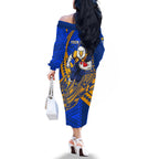 Personalized West Coast Eagles Family Matching Off The Shoulder Long Sleeve Dress and Hawaiian Shirt Polynesian Tribal Eagle Mascot With Hibiscus Floral Art