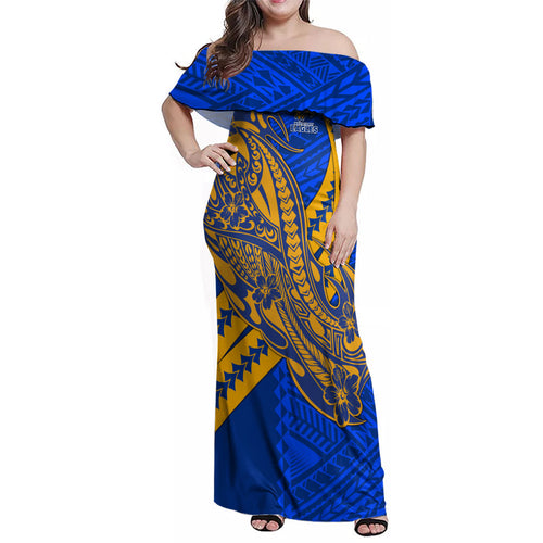 Personalized West Coast Eagles Family Matching Off Shoulder Maxi Dress and Hawaiian Shirt Polynesian Tribal Eagle Mascot With Hibiscus Floral Art
