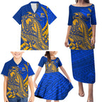 Personalized West Coast Eagles Family Matching Puletasi and Hawaiian Shirt Polynesian Tribal Eagle Mascot With Hibiscus Floral Art