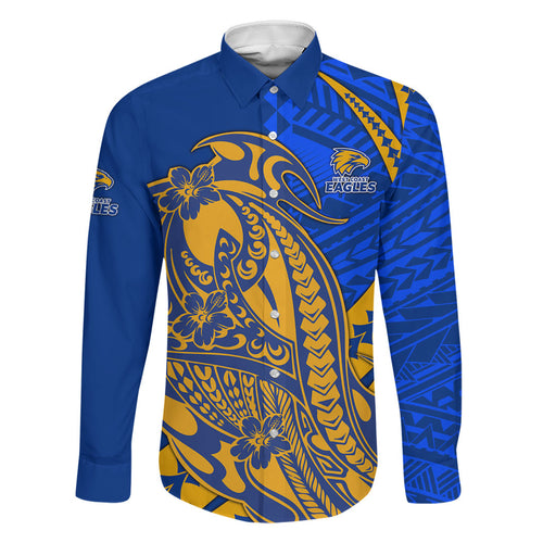 Personalized West Coast Eagles Family Matching Puletasi and Hawaiian Shirt Polynesian Tribal Eagle Mascot With Hibiscus Floral Art