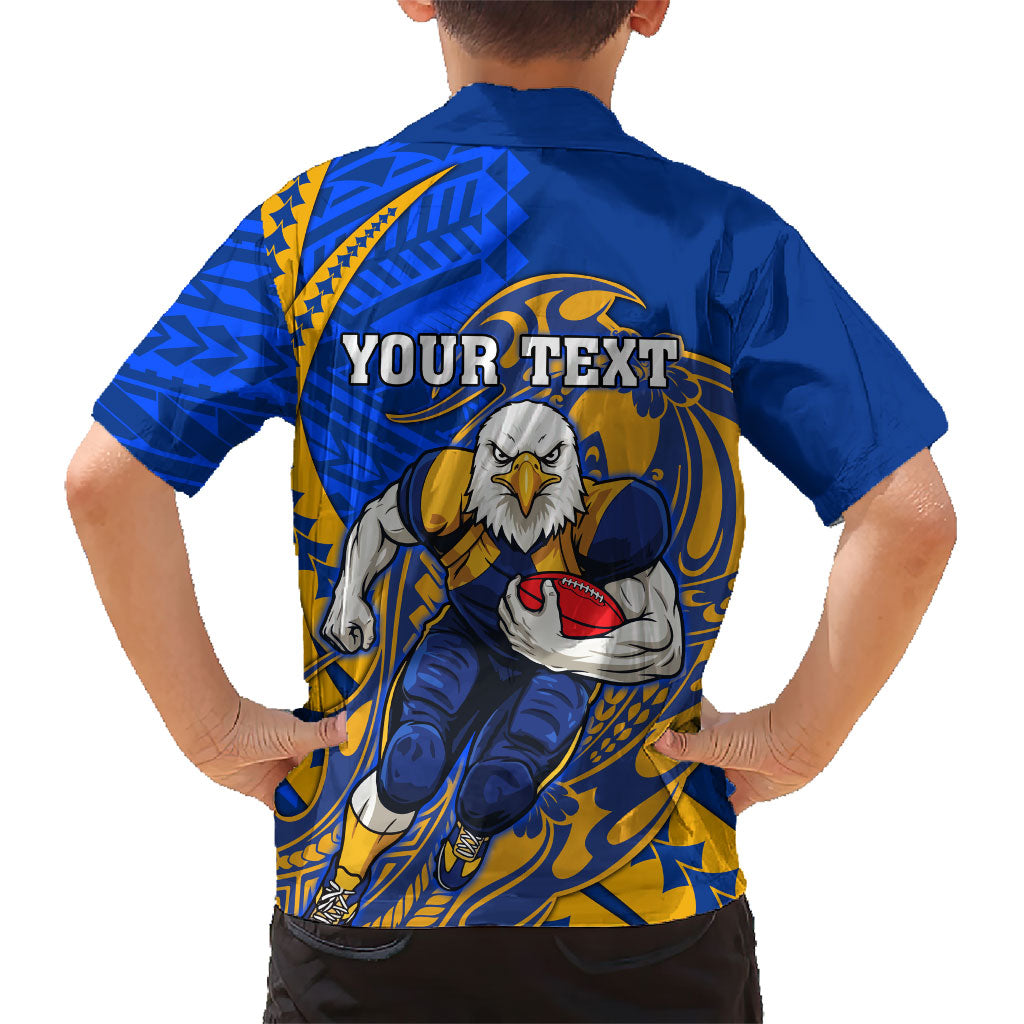 Personalized West Coast Eagles Family Matching Short Sleeve Bodycon Dress and Hawaiian Shirt Polynesian Tribal Eagle Mascot With Hibiscus Floral Art