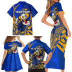 Personalized West Coast Eagles Family Matching Short Sleeve Bodycon Dress and Hawaiian Shirt Polynesian Tribal Eagle Mascot With Hibiscus Floral Art