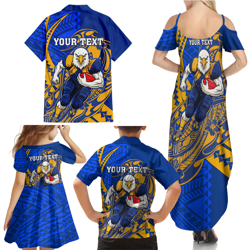 Personalized West Coast Eagles Family Matching Summer Maxi Dress and Hawaiian Shirt Polynesian Tribal Eagle Mascot With Hibiscus Floral Art