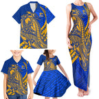 Personalized West Coast Eagles Family Matching Tank Maxi Dress and Hawaiian Shirt Polynesian Tribal Eagle Mascot With Hibiscus Floral Art