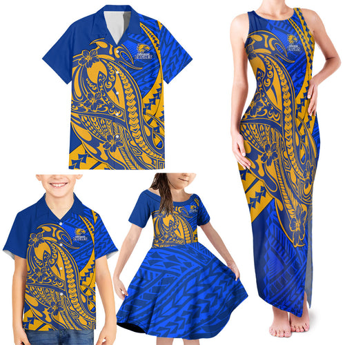 Personalized West Coast Eagles Family Matching Tank Maxi Dress and Hawaiian Shirt Polynesian Tribal Eagle Mascot With Hibiscus Floral Art