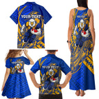Personalized West Coast Eagles Family Matching Tank Maxi Dress and Hawaiian Shirt Polynesian Tribal Eagle Mascot With Hibiscus Floral Art