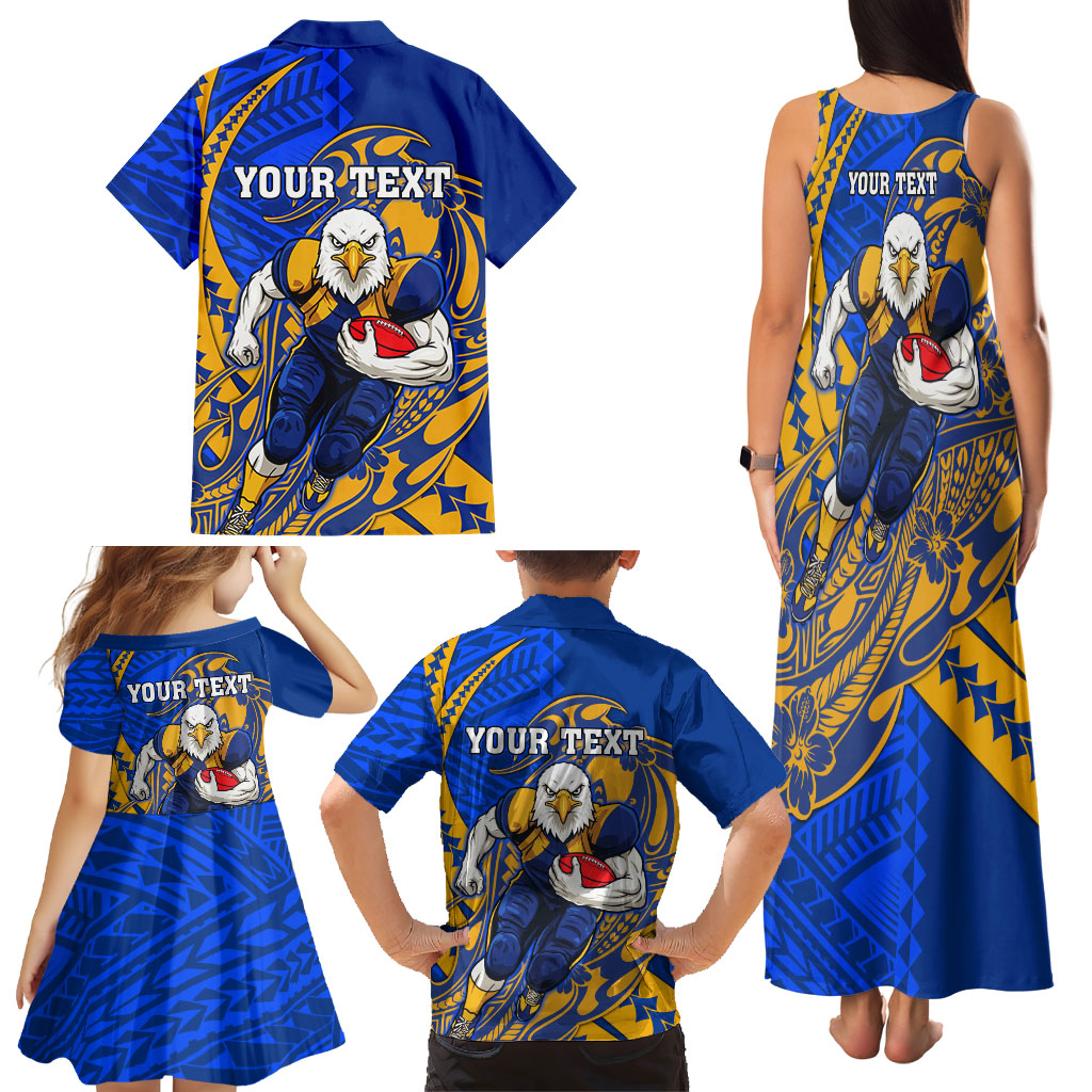 Personalized West Coast Eagles Family Matching Tank Maxi Dress and Hawaiian Shirt Polynesian Tribal Eagle Mascot With Hibiscus Floral Art