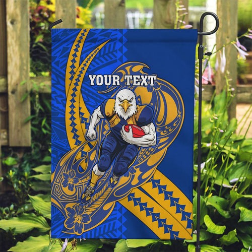 Personalized West Coast Eagles Garden Flag Polynesian Tribal Eagle Mascot With Hibiscus Floral Art