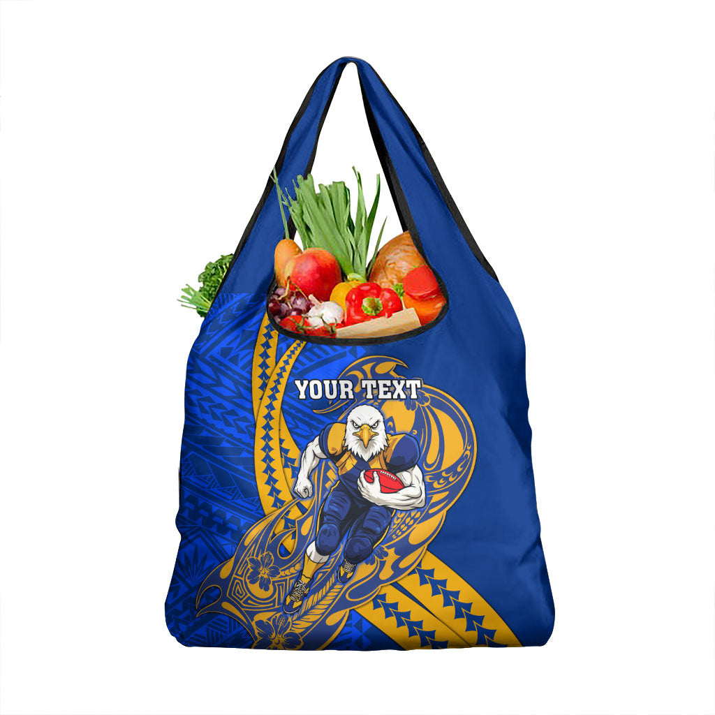 Personalized West Coast Eagles Grocery Bag Polynesian Tribal Eagle Mascot With Hibiscus Floral Art