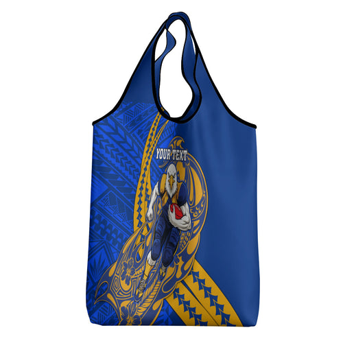 Personalized West Coast Eagles Grocery Bag Polynesian Tribal Eagle Mascot With Hibiscus Floral Art